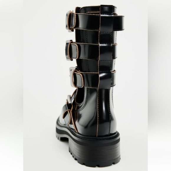 ZARA Leather Buckle Open Sides Boots - Picture 7 of 11
